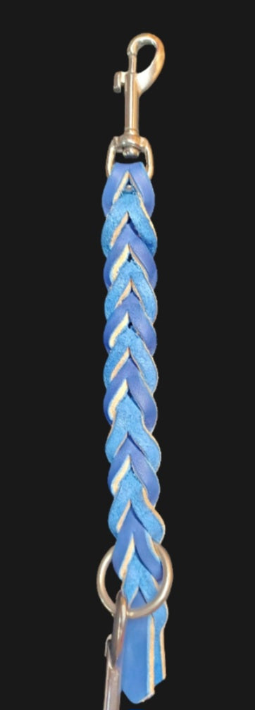 Blue leash and training tab