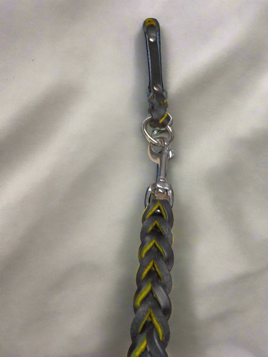 Yellow/black English bridle leash and tab set
