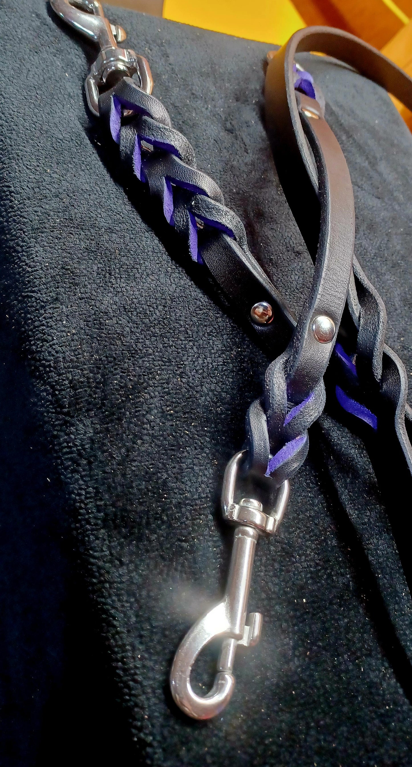 4' × 5/8" purple and black leash and tab set
