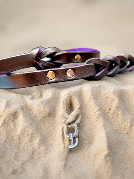 Black/Purple braided English Bridle Leather Leash