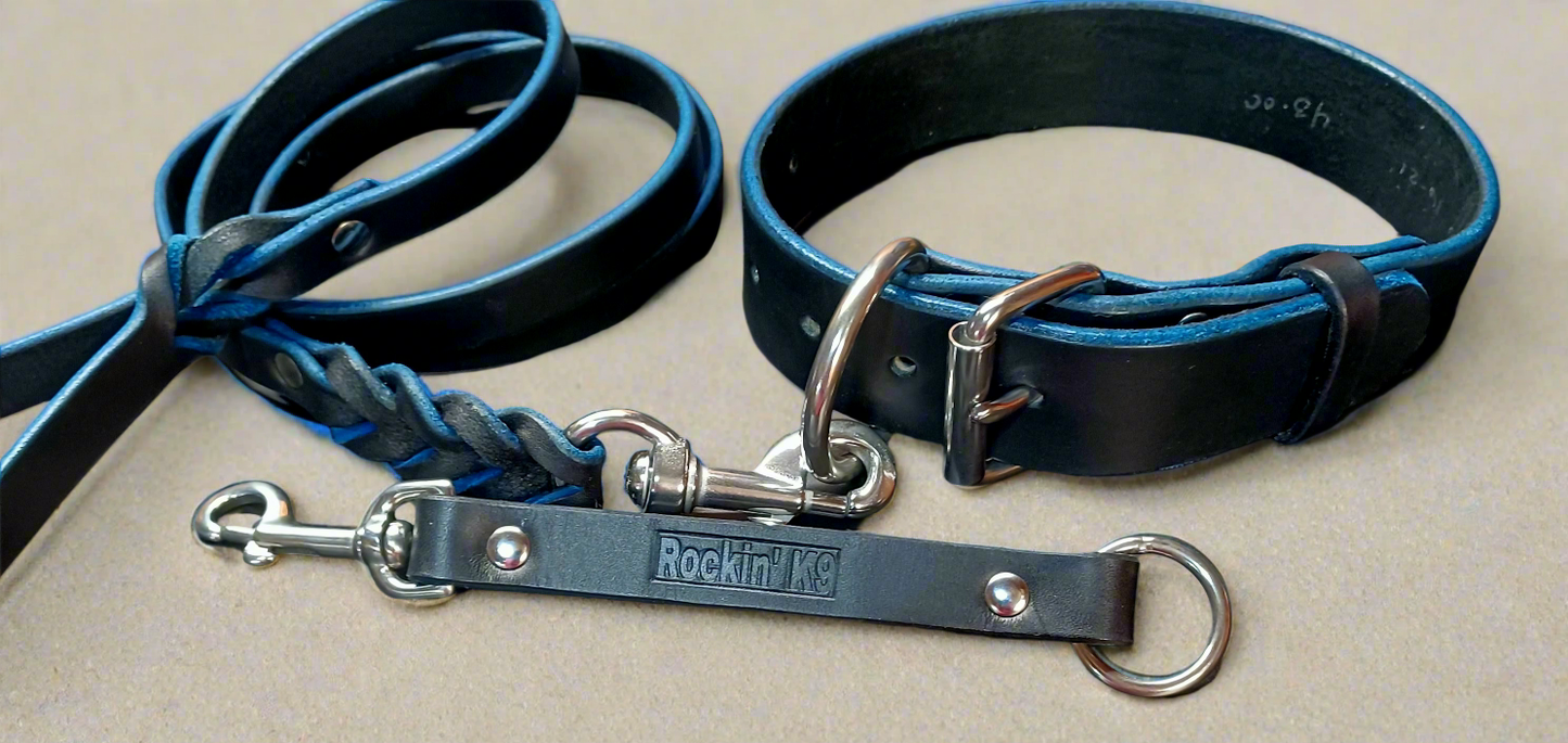 5' × 5/8"  blue on black leash