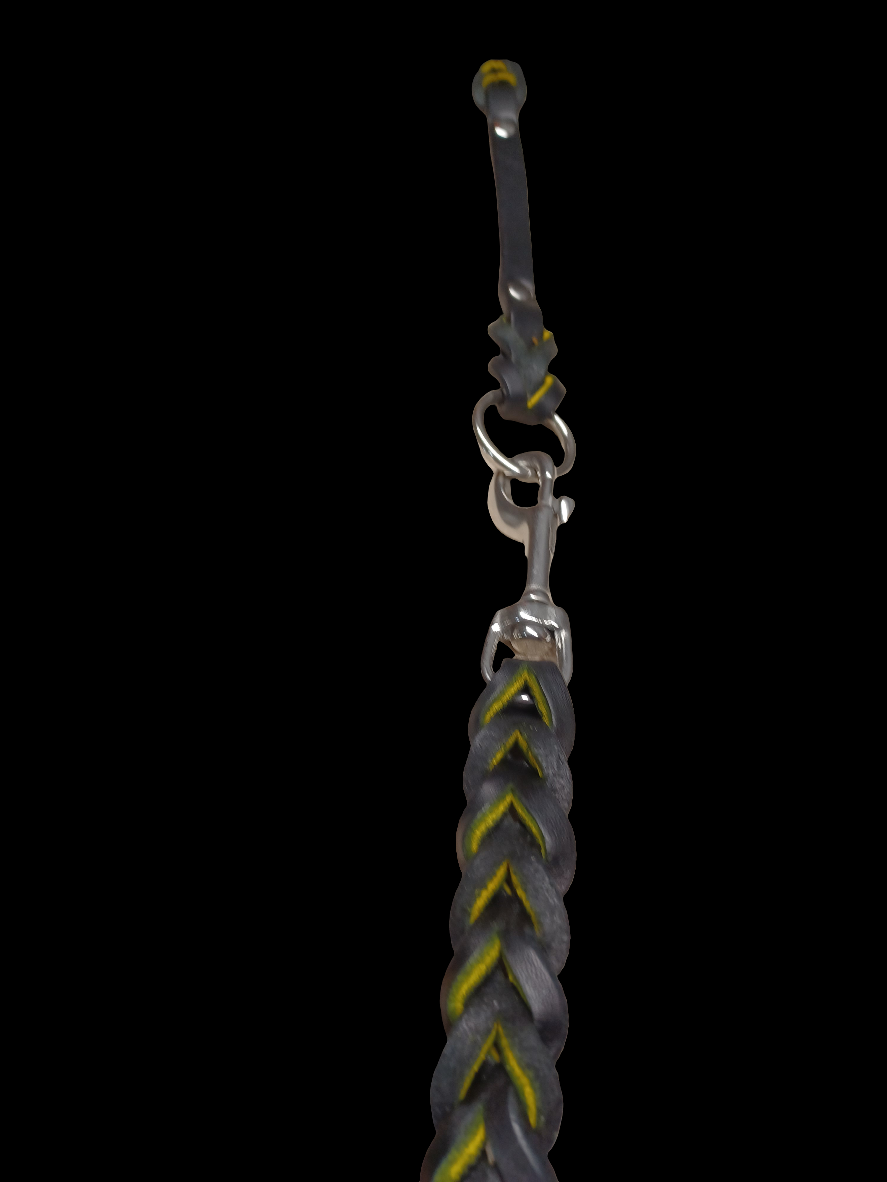 Yellow/black English bridle leash and tab set
