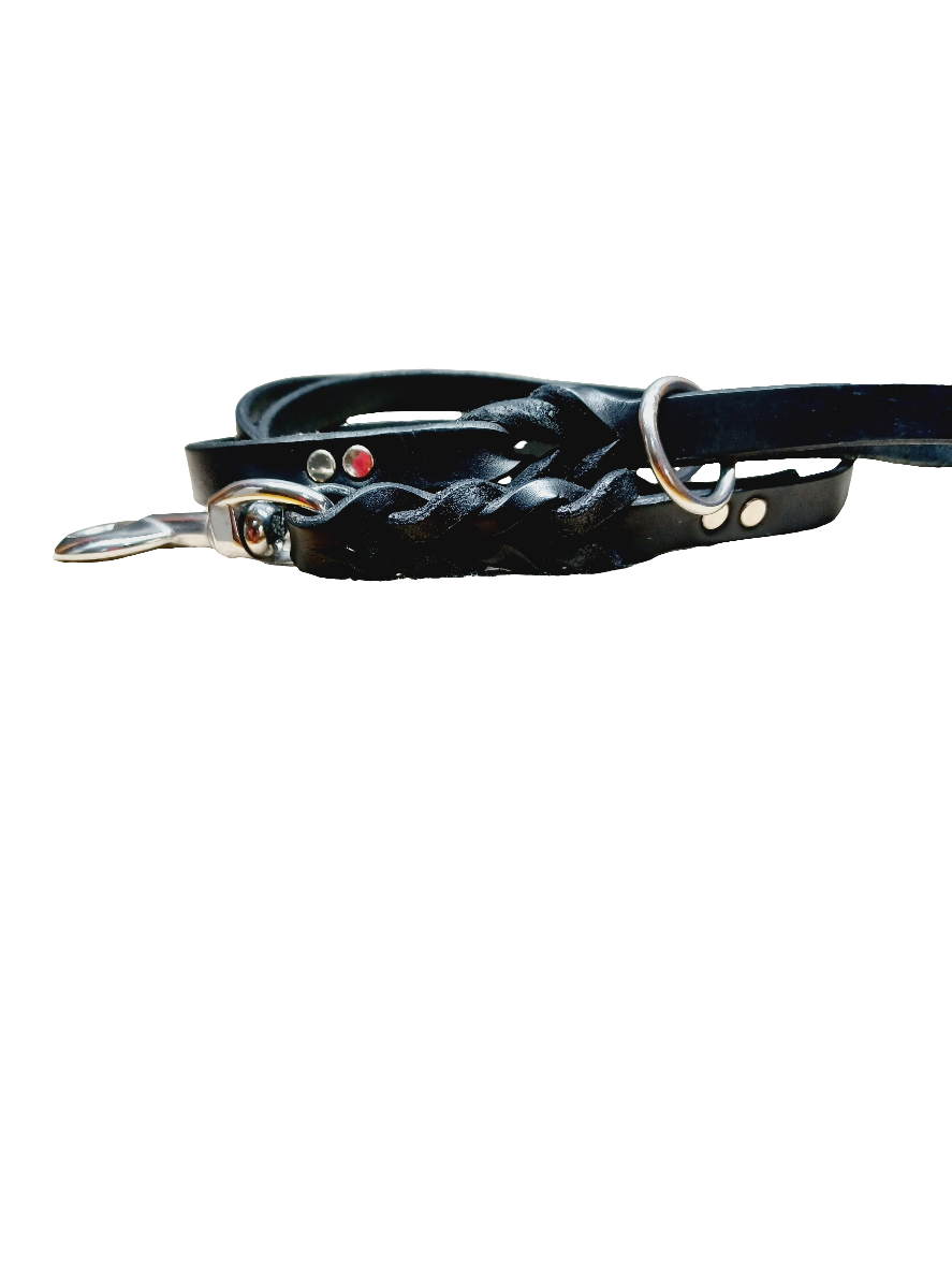 Black,braided English Bridle Leather leash