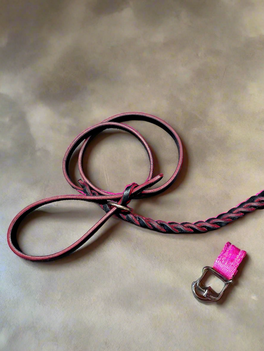 5/8" long braided pink and black leash