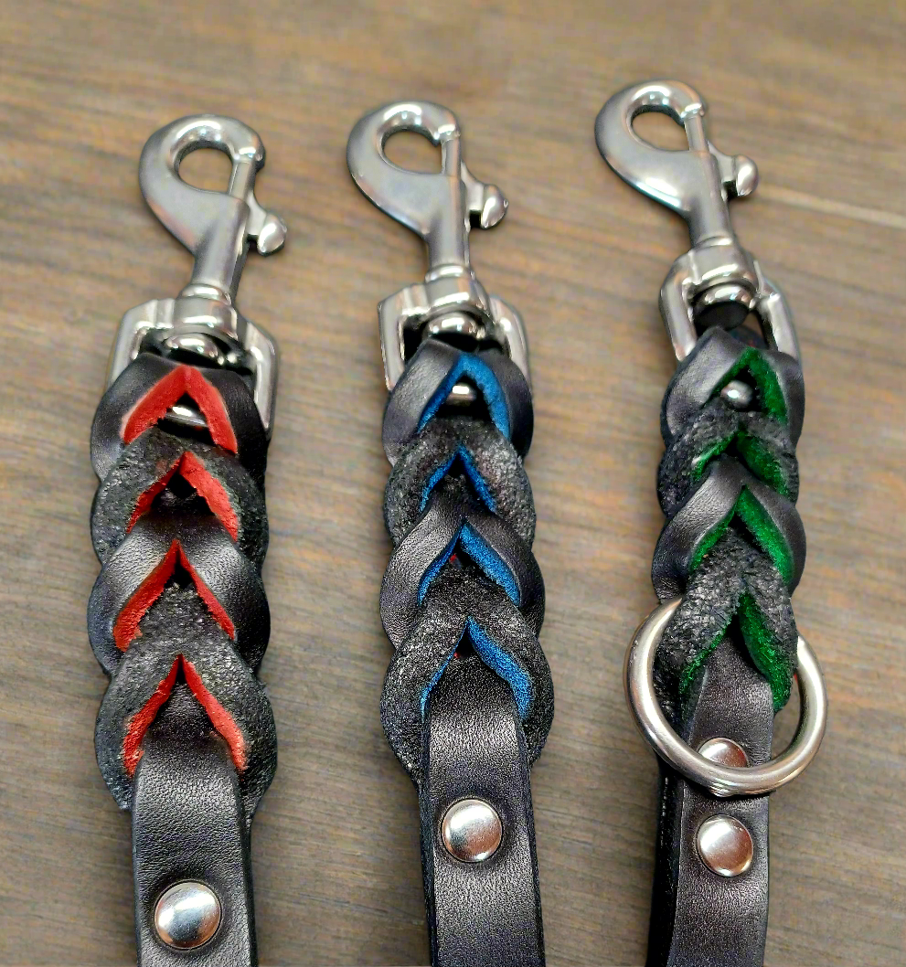 Blue / Black English bridle leather leash
