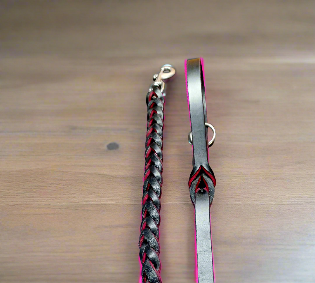 5/8" long braided pink and black leash
