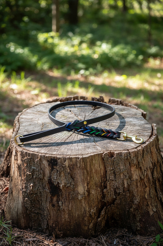 Black braided leash with colors