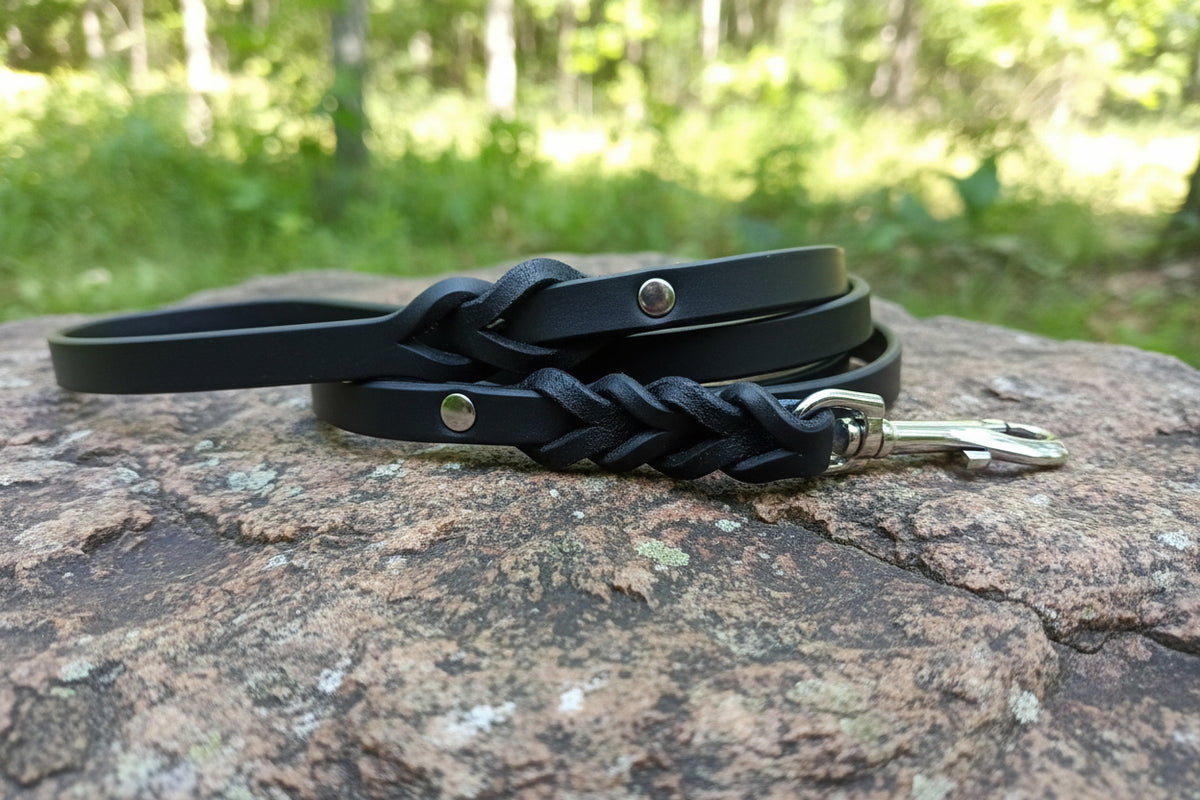 4' × 1/2"black leash with ring on handle