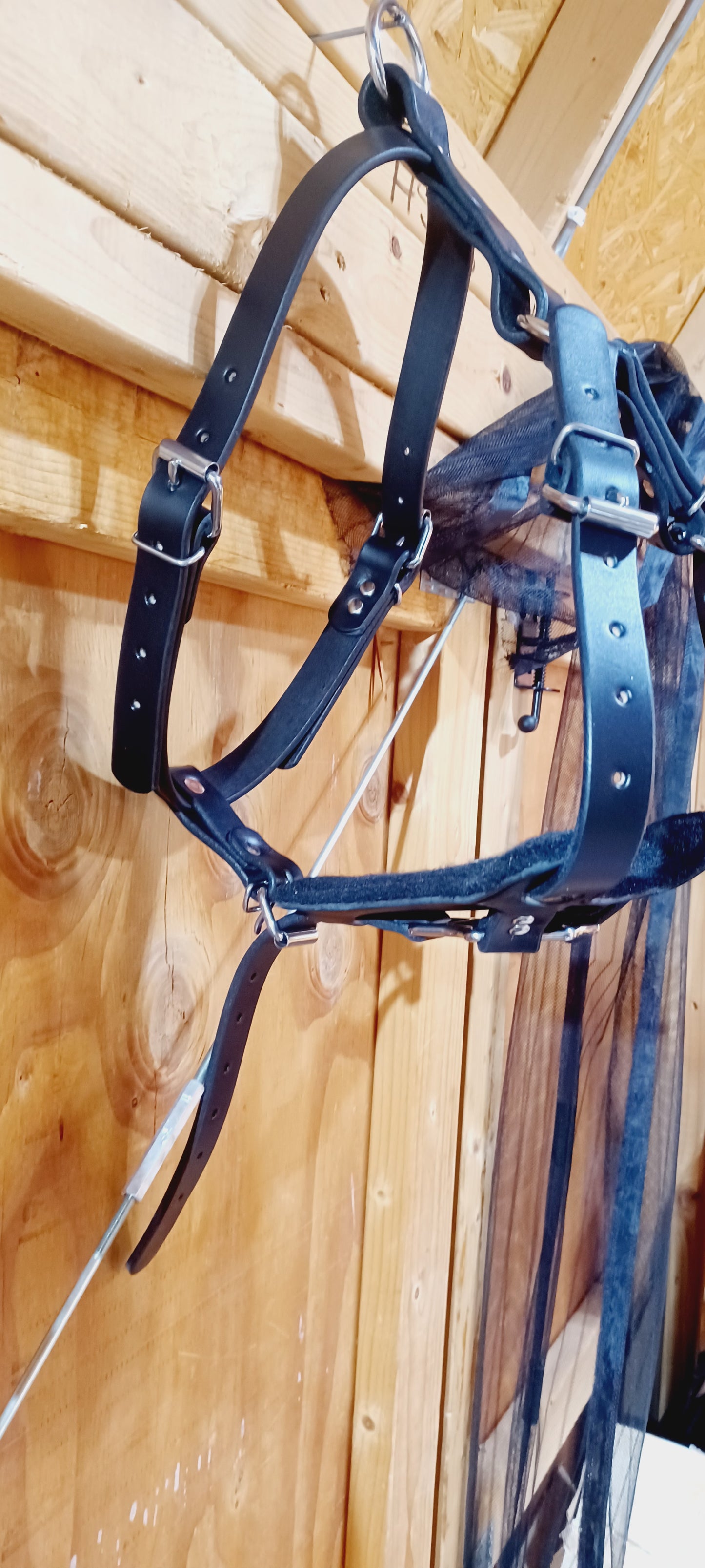 Black leather agitation harness