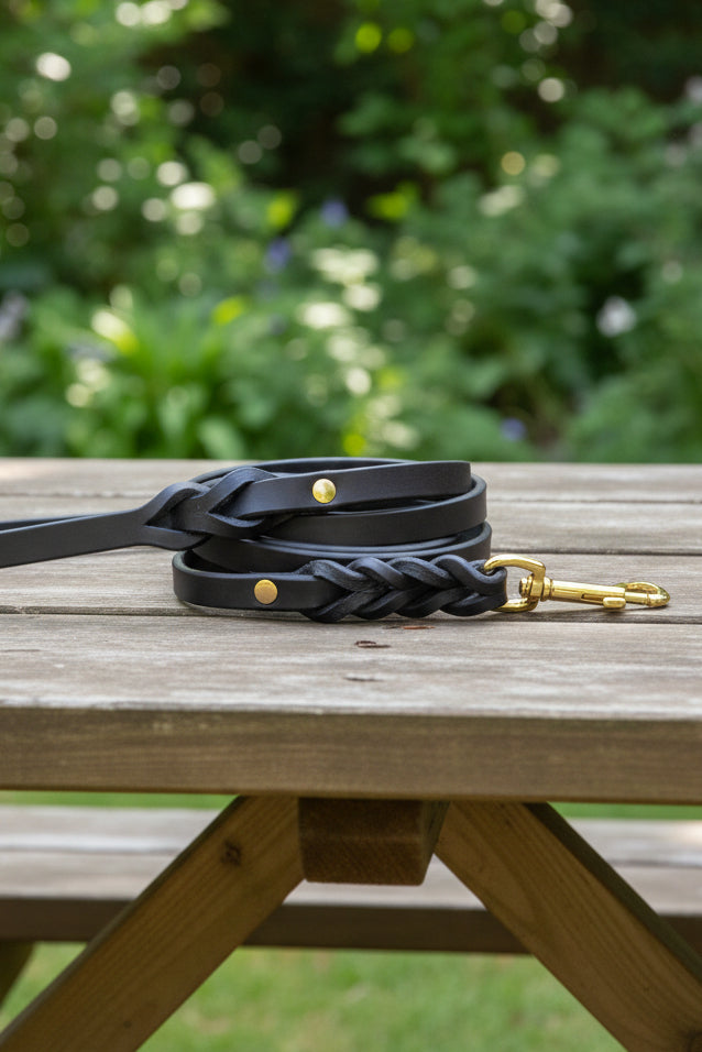 4' × 1/2"black leash with ring on handle