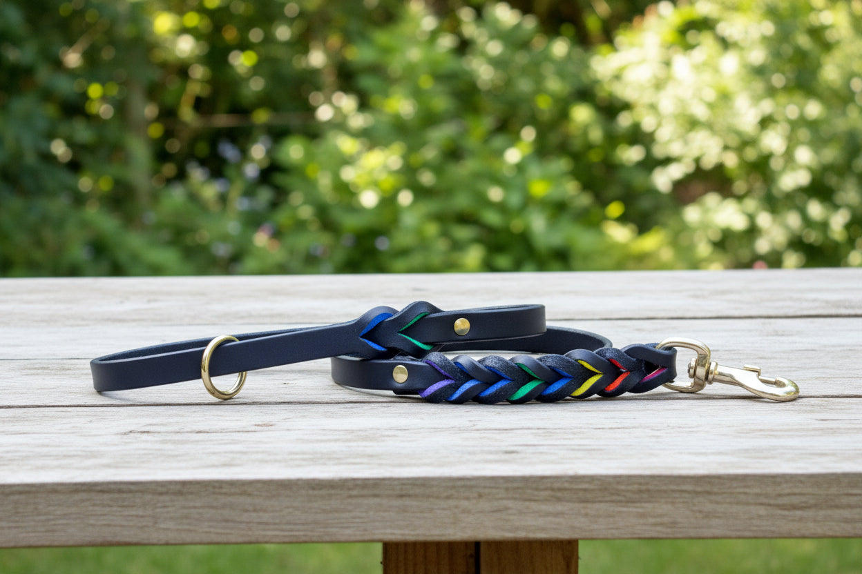 Black braided leash with colors